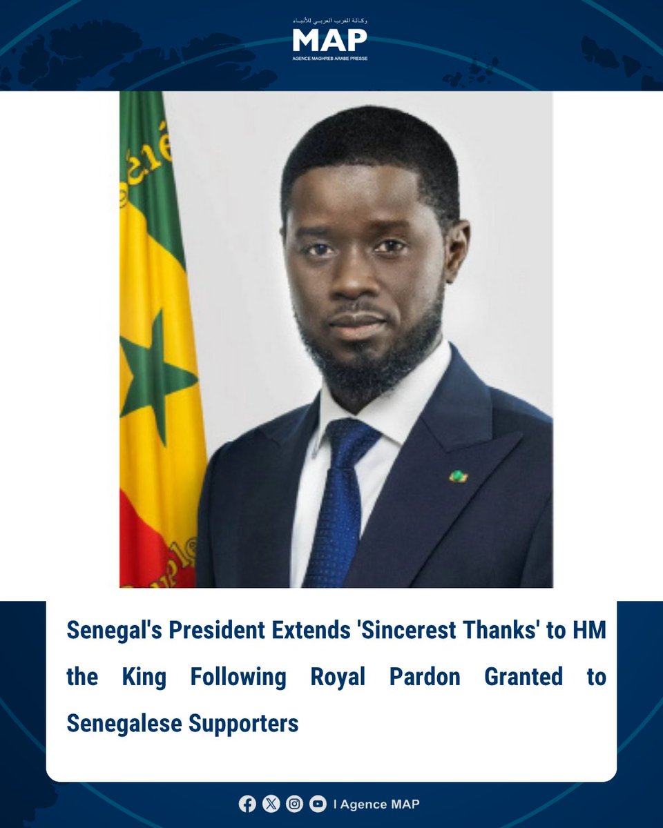 agency_map's tweet photo. Senegal's President Extends 'Sincerest Thanks' to HM the King Following Royal Pardon Granted to Senegalese Supporters

https://t.co/8r7DoWQECx https://t.co/Eh0VSjgUao