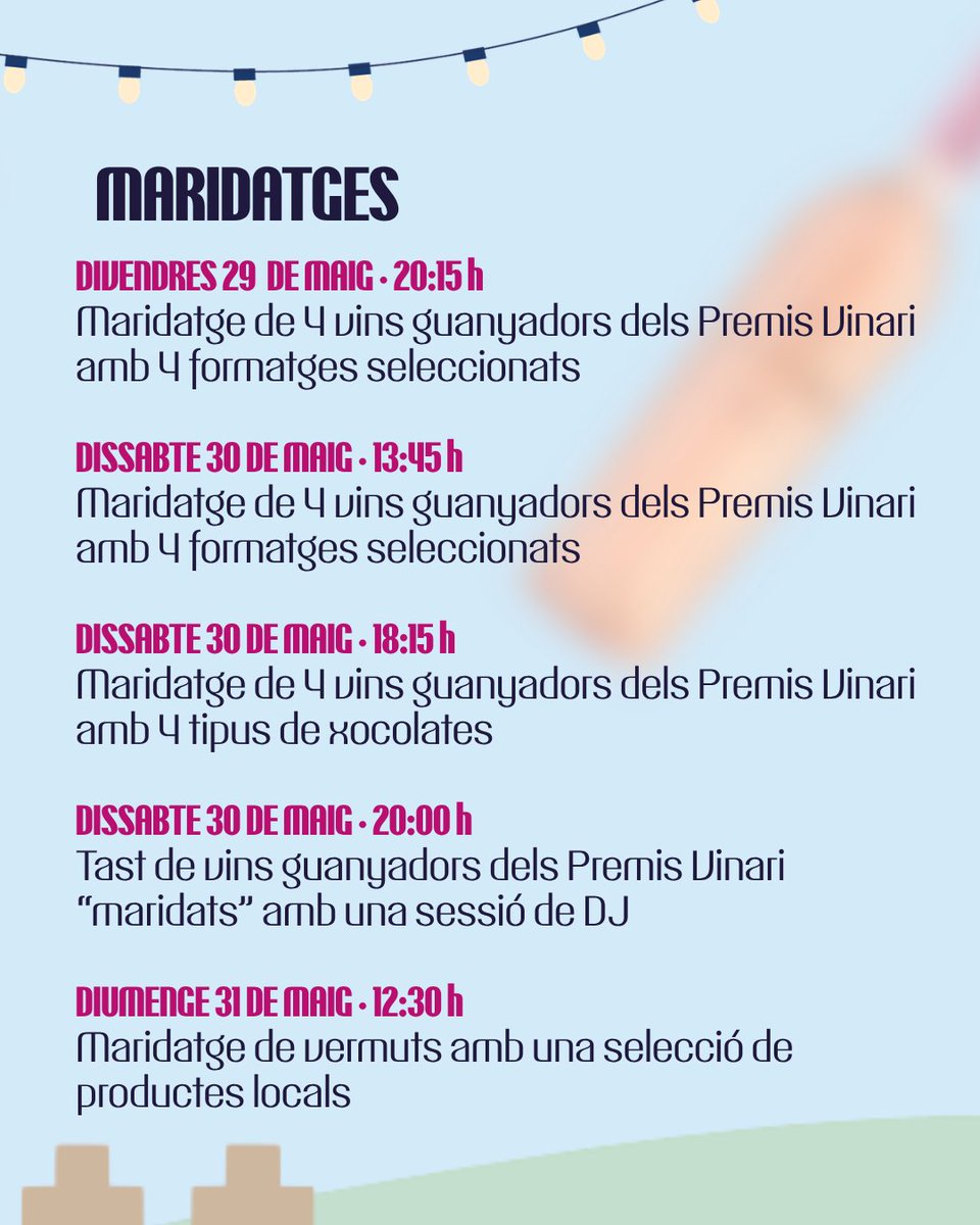 PremisVinari's tweet photo. 🍷🧀 Tastos, vermuts i vins premiats i maridatges amb formatges, xocolata i productes locals. 👀✨

Això també és Vinàriament Barcelona!

🎧 I sí… fins i tot hi haurà un tast “maridat” amb sessió de DJ 🎶

📍@pobleespanyol
📅 29, 30 i 31 de maig
🎟️ https://t.co/Cd6xlM70Yv https://t.co/lwEWj2vCXF