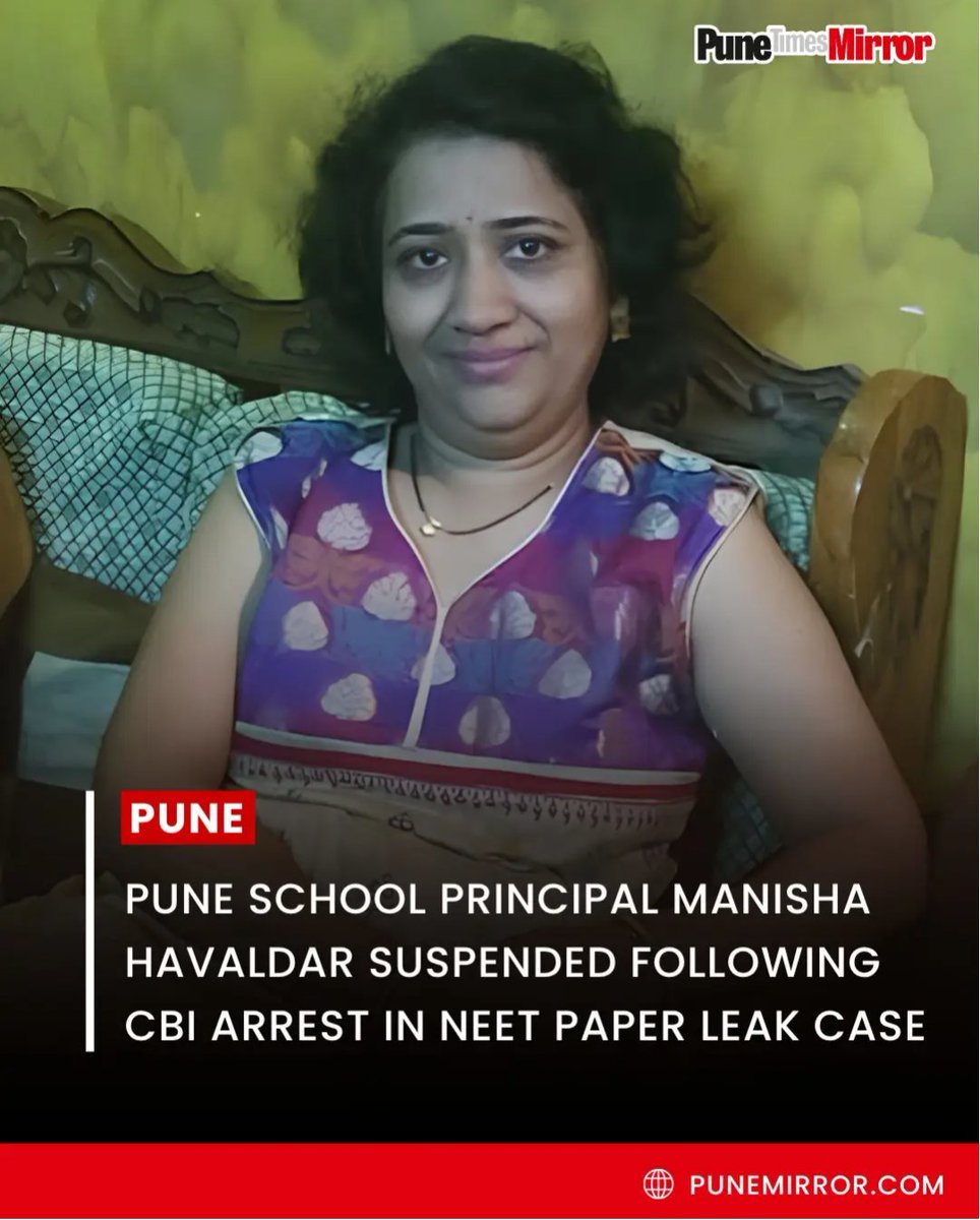 SanatanPrabhat's tweet photo. CBI arrests another key accused, Manisha Sanjay Havaldar, in the NEET-UG 2026 paper leak case 🚨

She was allegedly involved in the NEET-UG 2026 examination process and had been appointed as an expert by the National Testing Agency (NTA).

So far, 11 accused have been arrested from Delhi, Jaipur, Gurugram, Nashik, Pune, Latur, and Ahilyanagar.
PC: @ThePuneMirror