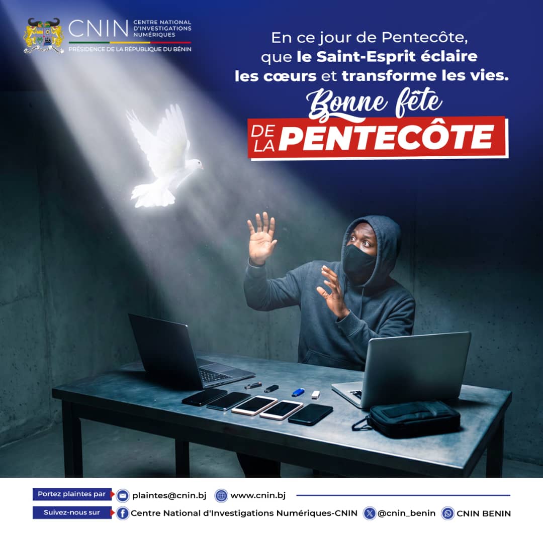 cnin_benin's tweet photo. À l’occasion de la Pentecôte, le Centre National d'Investigations Numériques (CNIN) adresse ses vœux à tous les chrétiens et [...]
Bref, MI DJO GAÏ DO ! https://t.co/Hp4K2q3PF2