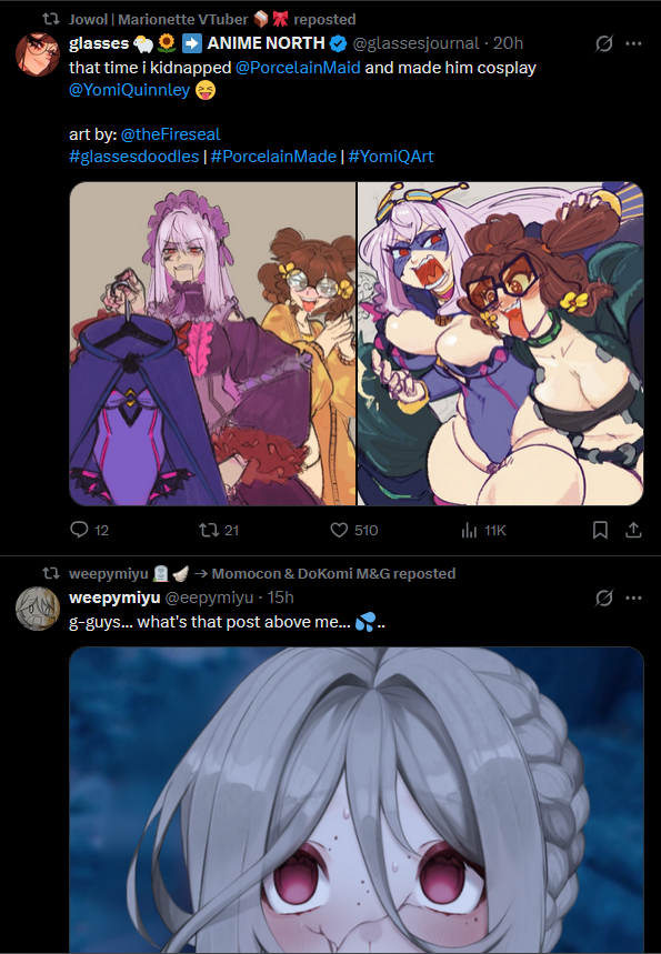 thixarin's tweet photo. @glassesjournal @PorcelainMaid @YomiQuinnley @theFireseal I love my timeline XD https://t.co/xSlcAQ75Ug