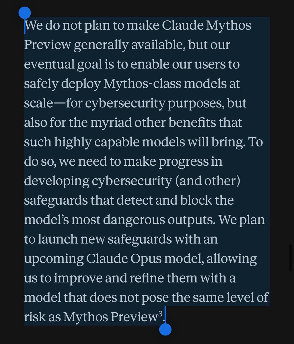 sammcallister's tweet photo. @kimmonismus From the original release post with respect to the release of Mythos-class models. And the relevant sections of the updated post: https://t.co/0RePn1Oq1W