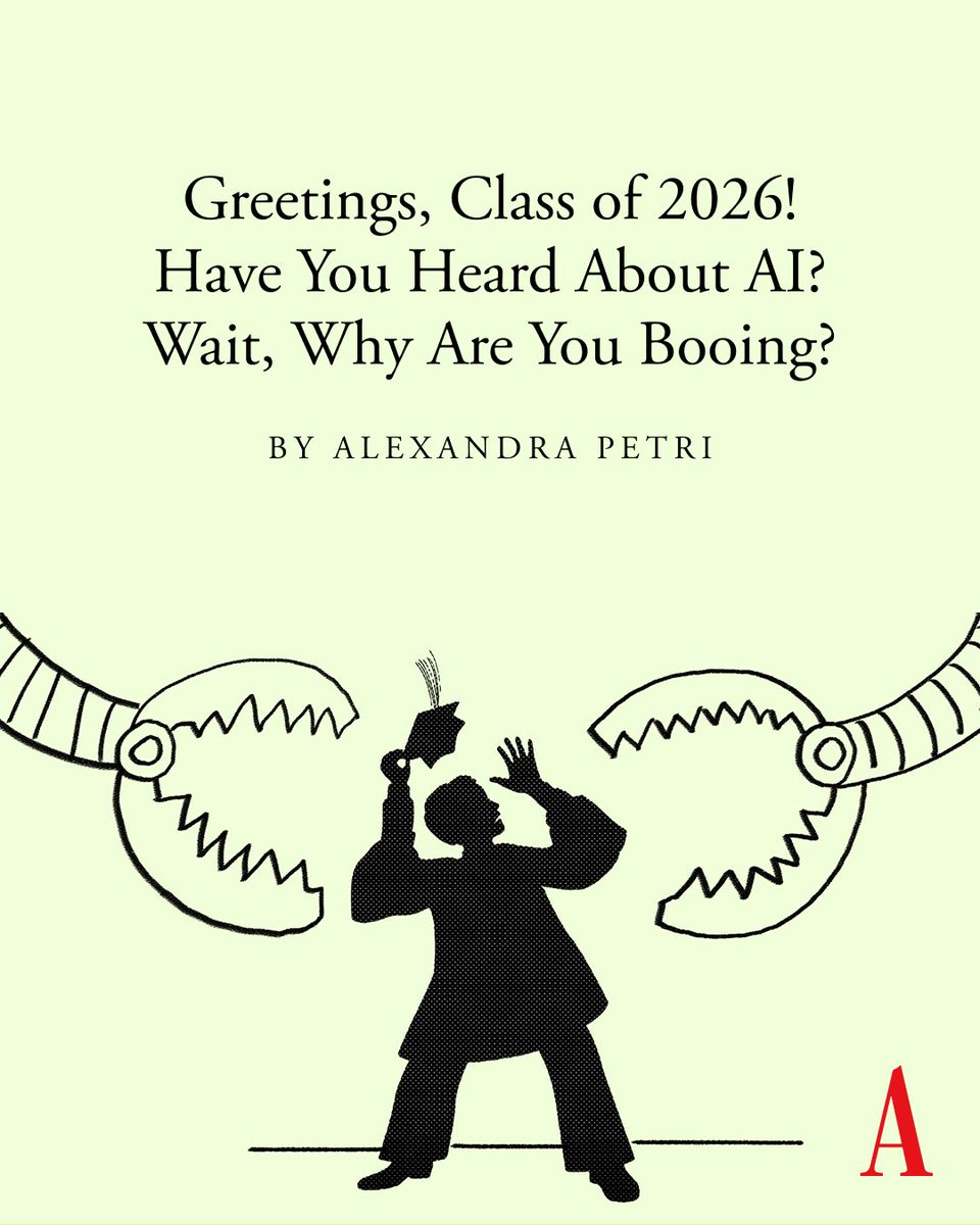 TheAtlantic's tweet photo. "What a time to be alive! We are finally freeing you from the rat race and placing you on the rat unemployment line.” Read @petridishes's pro-AI commencement speech that 2026 grads will definitely not boo: https://t.co/3qKMq9XdfK

🎨: The Atlantic https://t.co/2iJr1yMe0p