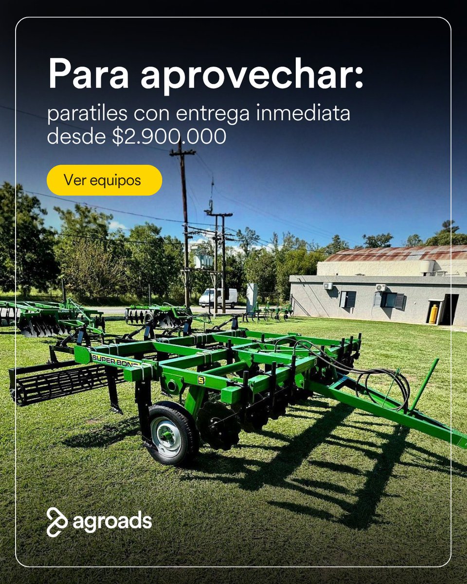 Agroads's tweet photo. Paratiles desde $2.900.000
Aprovechá ahora mismo: 40 ofertas en paratiles con entrega inmediata.

Ingresá a https://t.co/AGHMi6RhNS y mirá todos los equipos disponibles.

#ofertas #agro #agroads #paratiles #entrega #equipos #campo https://t.co/KVh5Lxvfhs