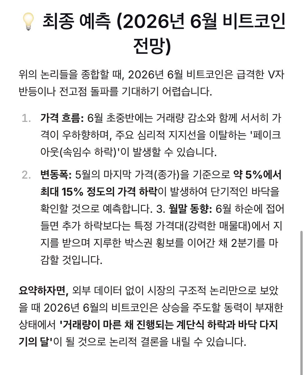 fudfour4's tweet photo. 제미나이 프로는 5월봉 종가에 5-15% 하락을 예상하고📉

그록은 소폭 상승을 예측했습니다.📈

(그록은 현재 비트코인 가격을 9만달러로 생각하는 것 같네요)

과연 누구의 예측이 맞게 될까요?

다음 달을 기대해주세요!

@ZetaChain_KR https://t.co/HccuQDga73