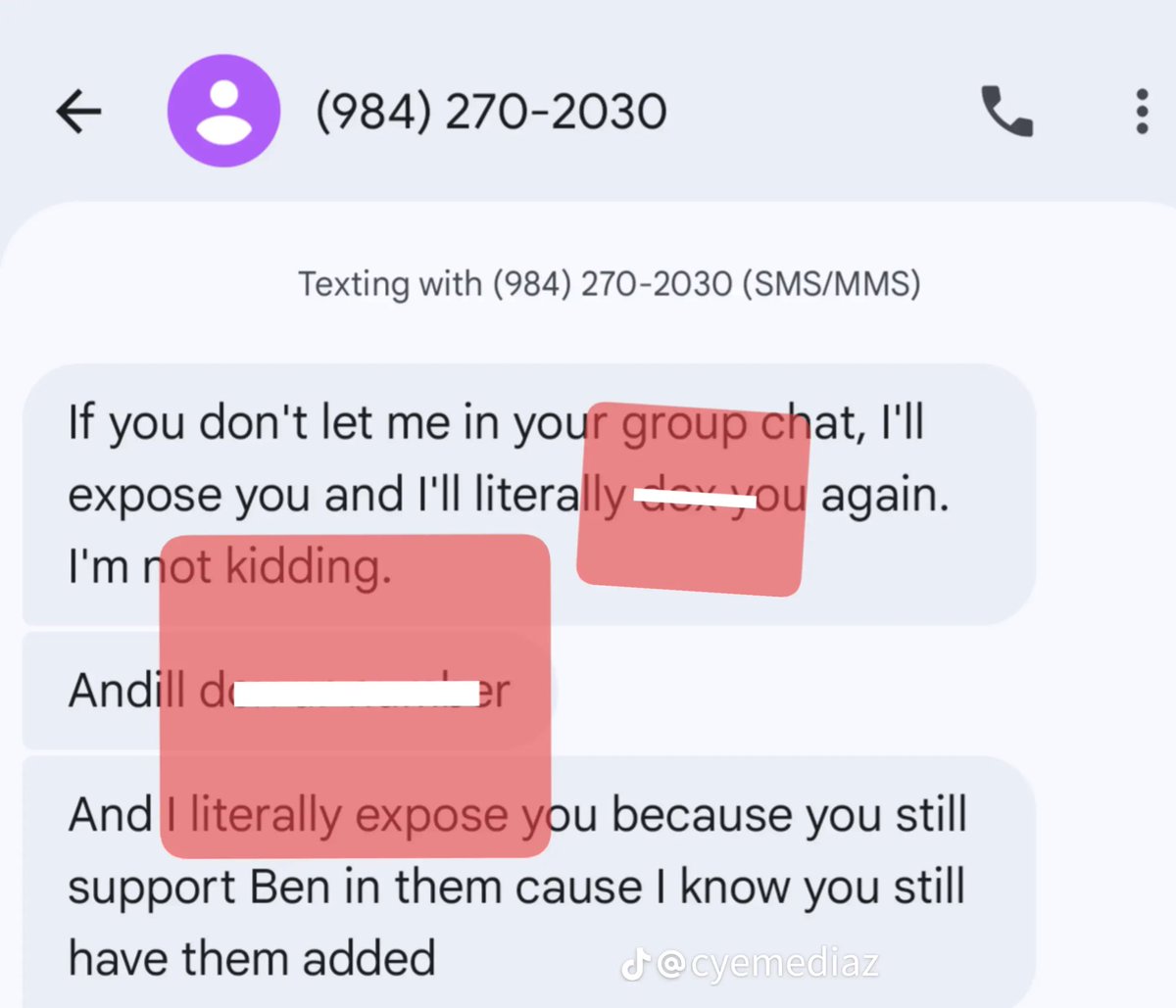 mkaayze's tweet photo. (EXPOSING A RACIST TIKTOK KPOP FANPAGE) please read the screenshots below. this person is WHITE and if im not wrong they’re name is caylie. they wre being highly predatory to a 11 year old btw too 💜 https://t.co/2ul6SA9AKt