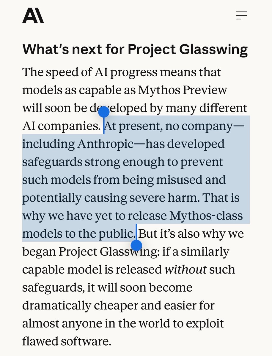 sammcallister's tweet photo. @kimmonismus From the original release post with respect to the release of Mythos-class models. And the relevant sections of the updated post: https://t.co/0RePn1Oq1W