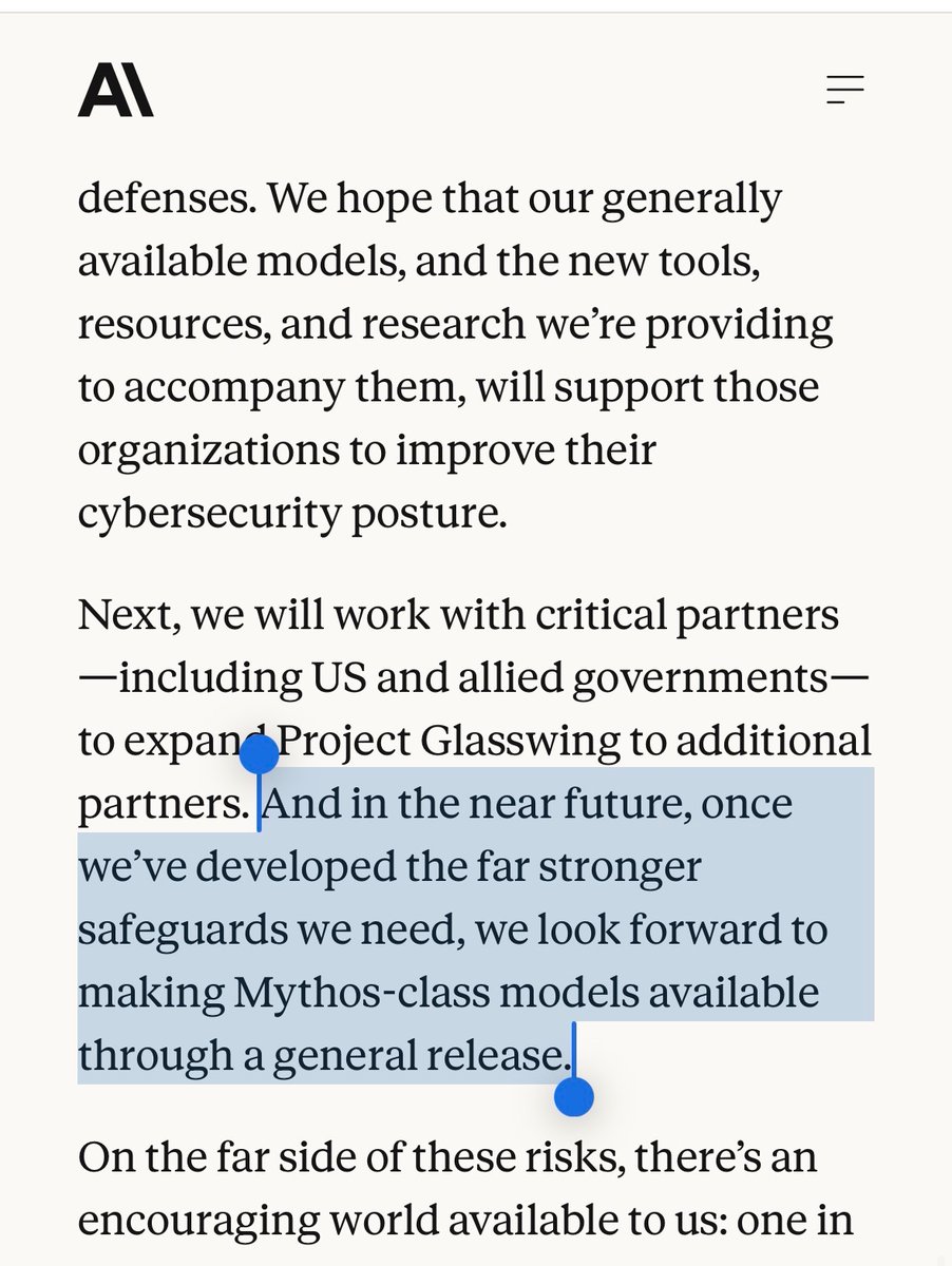 sammcallister's tweet photo. @kimmonismus From the original release post with respect to the release of Mythos-class models. And the relevant sections of the updated post: https://t.co/0RePn1Oq1W