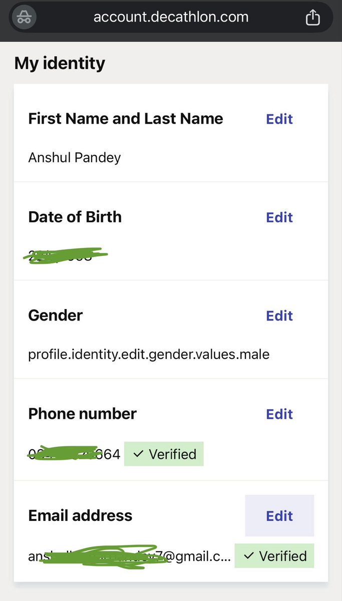 anshulpandeey's tweet photo. Dear @Decathlon @Decathlon_ind there seems to be a bug on your web app. After selecting the delivery option at checkout, this screen appears on the payment page (image attached), even though the email and mobile number are updated.
Also, please check the gender field issue. https://t.co/2aTbrqImjJ