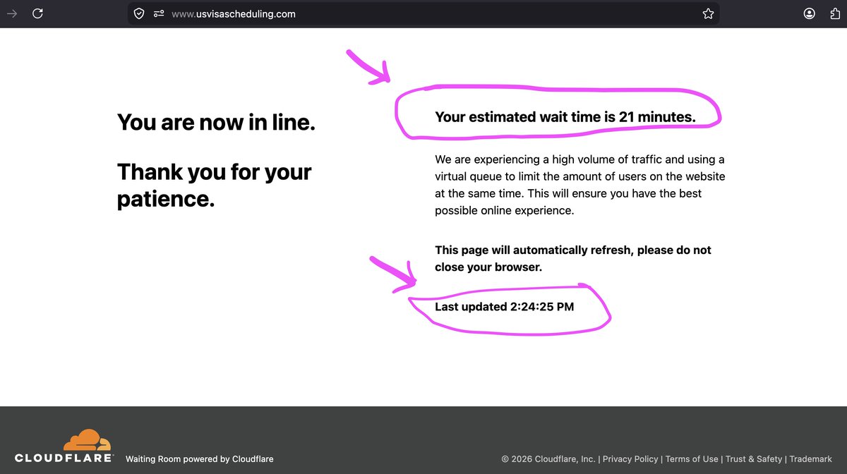 nikhilnetworkin's tweet photo. 2.21 PM: Wait time shown, 3 hours 16 minutes
2.24 PM: Wait time only 21 minutes
Further changes to the US Visa Scheduling site are here. From today morning, you can see a timer that tells you how much longer to go before you can login. Post login, the experience is much better as they are now actively regulating the number of concurrent visitors on the scheduling platform.
It's important to just have patience here, timer is not the most accurate at the moment. Given its day 1, the systems are still adapting & will probably take a week or more to settle down. 
As you can see from the attached screenshots, it went down by almost 3 hours in just about 3 minutes of waiting.
It's a step in the right direction, helps in visa applicants to know exactly how much time they need to wait. 
In case you have any query or questions, our DM is open
#usvisa #usvisascheduling @myvisapal