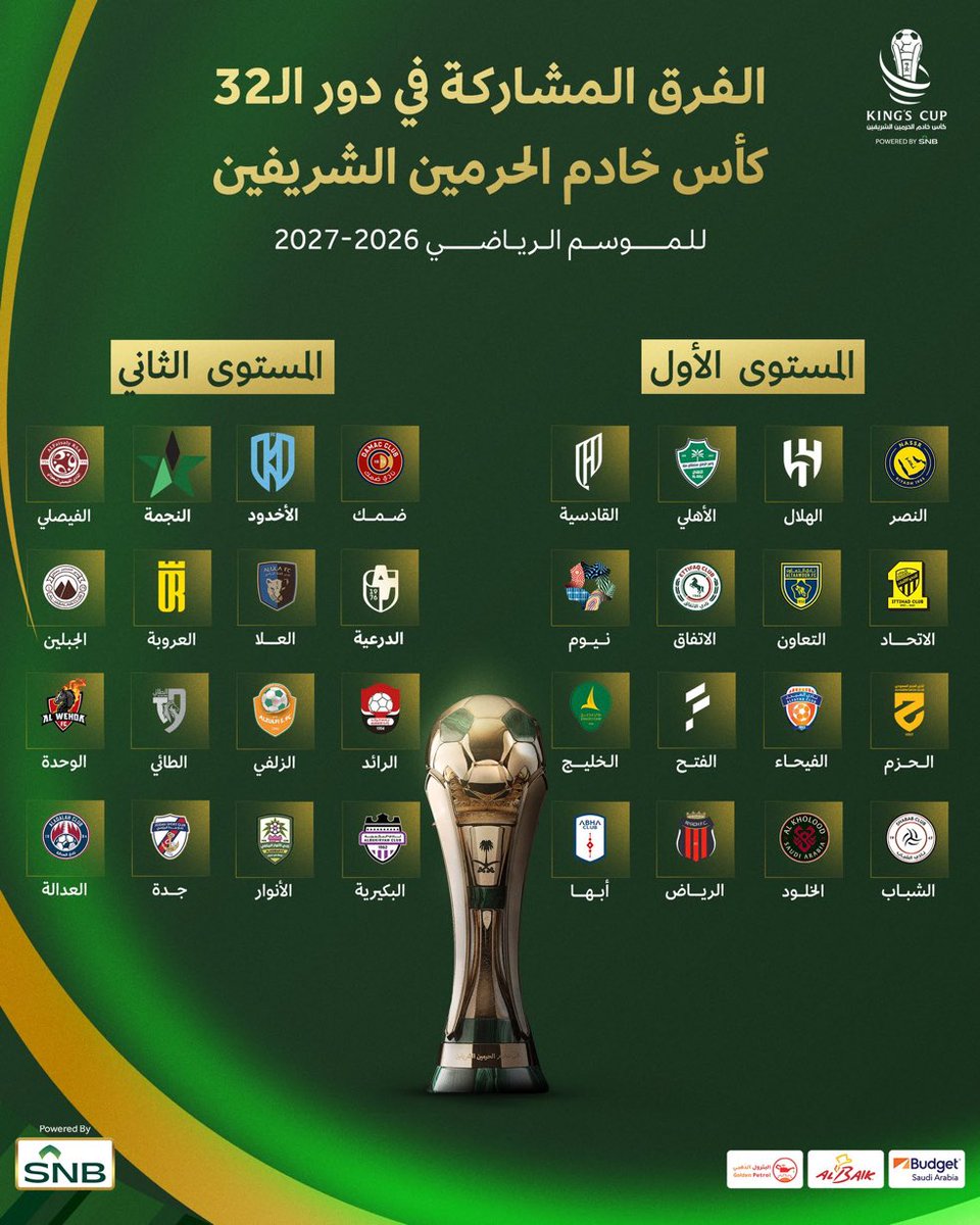 IttiMania's tweet photo. 🚨🟡 الفرق المشاركة في بطولة كأس الملك موسم 26-27 

• نادي #الاتحاد سيواجه احد فرق المستوى الثاني https://t.co/stlFXxKM6g