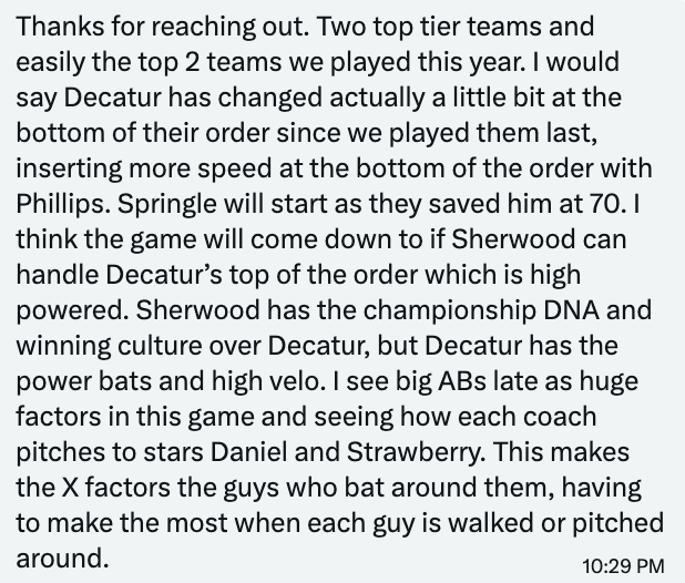 MoCoBaseballLog's tweet photo. One team this year played both Decatur and Sherwood: Parkside. I reached out to people in the program on their take on the game - one got back with their thoughts. https://t.co/HDqrh7ytFn