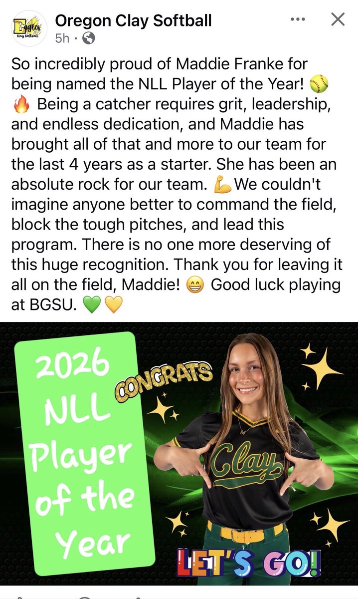 ohiostingrays08's tweet photo. Congratulations @MadisonFranke! 

@BGSUSoftball https://t.co/HQGfQMIl0W