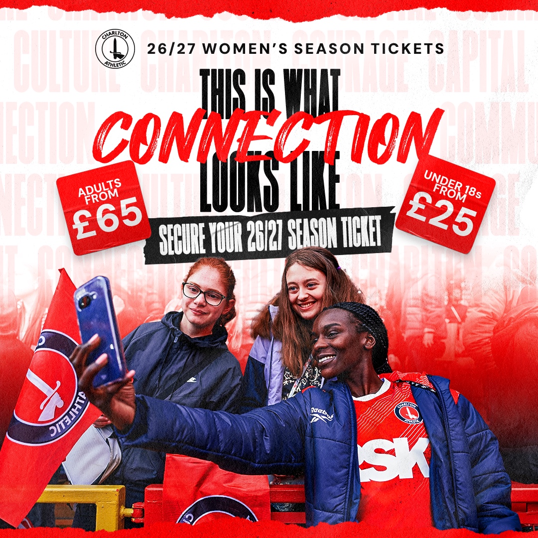 CAFCWomen's tweet photo. Women's 2026/27 season ticket prices will rise after 11.59pm tonight 🕕

Don't miss your chance to secure your seat for the Addicks journey in the Barclays WSL at Phase One prices 🎟️ 

#cafc