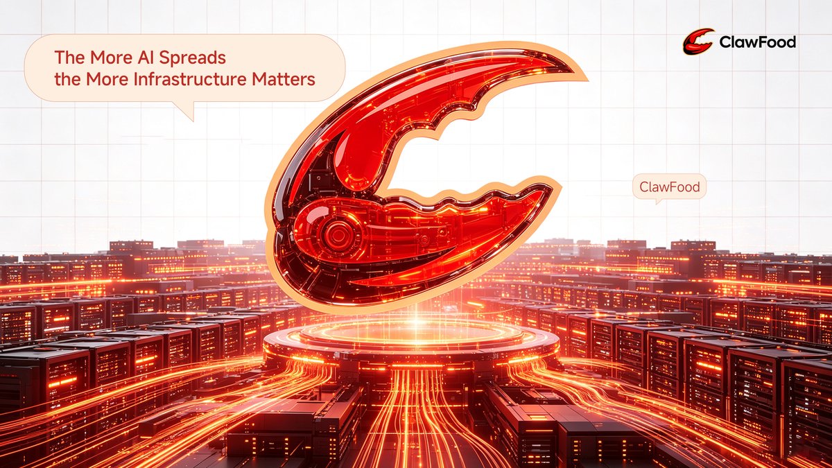 ClawFood's tweet photo. The more AI spreads,
the real gap is no longer just in the model,
but in the conditions that keep it running. ⚡️

The more users it has,
the more complex the tasks,
the longer it stays online,
the bigger the pressure on compute, supply, and cost becomes.

That is exactly why ClawFood matters. 🦞
As AI moves into wider adoption,
the real value often lies in the layer that can support the resources underneath. 🌐

The further AI goes, the more infrastructure matters.