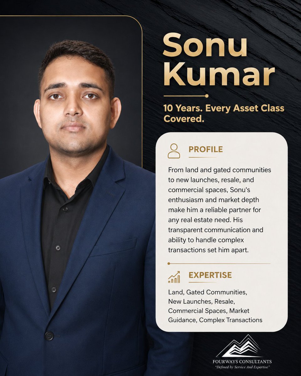 Fourways2026's tweet photo. Meet the partners behind Fourways Consultants, a team with 60+ years of combined Noida real estate expertise across luxury villas, premium plots, gated communities, commercial spaces, industrial projects, NRI advisory, new launches, and resale.  

#NoidaRealEstate #RealEstate https://t.co/3ivRcbWddu