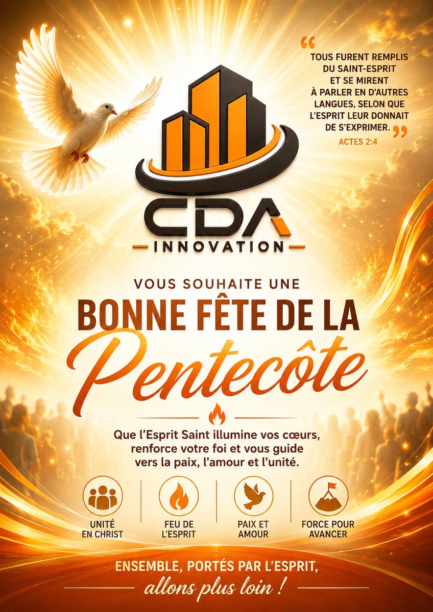 AkeaStore's tweet photo. ✨ CDA INNOVATION vous souhaite une merveilleuse Fête de la Pentecôte !

Que le Saint-Esprit remplisse vos cœurs de paix, de sagesse et de force pour aller toujours plus loin. 🔥🕊️

Ensemble, bâtissons avec foi, innovation et excellence. 🚀 https://t.co/SD51fxYGu6