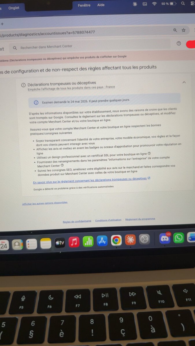 jdanslecom's tweet photo. Quelqu’un a déjà eu ça sur son merchant center svp ? https://t.co/Ihe1arlIFU