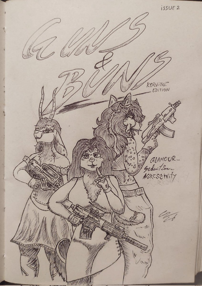 IronWolfy2822's tweet photo. Guns &amp; Buns™, Korvyin Edition.

Glamour, Seduction and Agressivity, That's how Karine, Layla, and Kamari are mentioned around here. Your personalities are shown by the weapons they're holding, FAMAS, HK416, and AKS-74U.

A gift for @Korviyn ❤️❤️

#furry #drawingsㅤㅤ #furryㅤ https://t.co/Q0jwE90VGn
