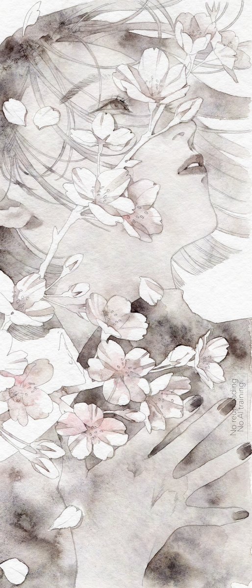 徒桜（あだざくら） トルション水彩紙・透明水彩・絵墨 FACES and