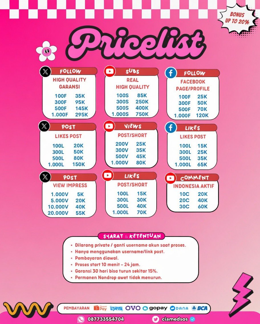𝐂𝐢𝐚JUAL FOLLOWERS LIKE VIEW START 2K PERMANEN tweet media