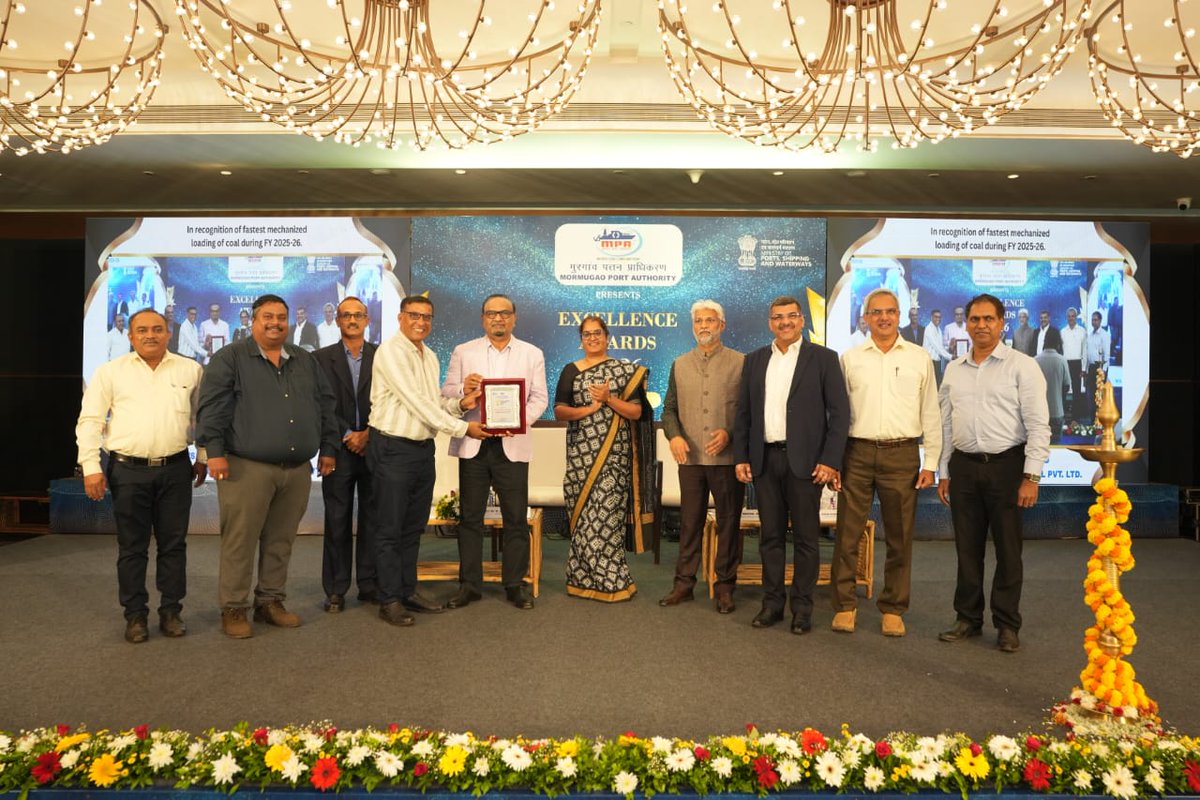 chairmanmgpt's tweet photo. Mormugao Port Authority hosted Excellence Awards 2026 on 22.05.2026 to honor the stakeholders behind our outstanding cargo traffic performance of 21 MMT cargo with a Year on Year growth of 15.91% in FY 2025–26. https://t.co/DCjwTLxK1L