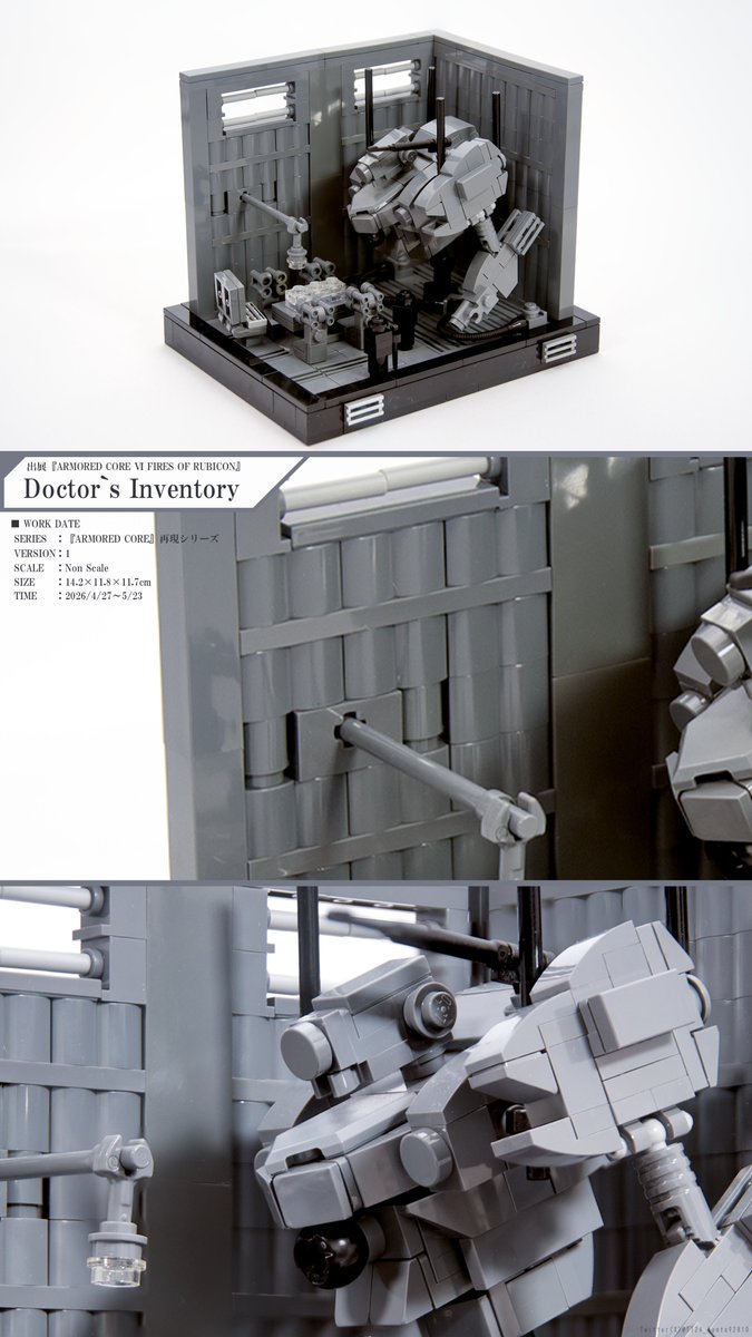 TT24_kenta92810's tweet photo. 「Doctor`s Inventory」

『ACⅥ』よりストーリートレーラーの一場面を再現したジオラマをレゴで制作しました
どこかの施���に保管されたACと621を前にハンドラー・ウォルターとドクターが会話する場面です

#LEGO 
#AC6

詳細：https://t.co/xCM23FzRRD https://t.co/Hp2XLLkxs4