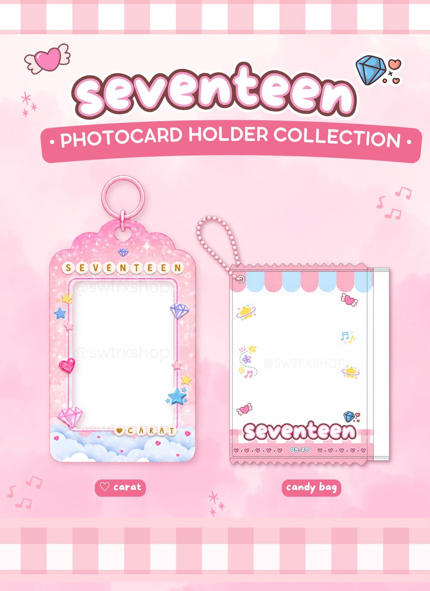 swtrxshop's tweet photo. ── 𝒔𝒆𝒗𝒆𝒏𝒕𝒆𝒆𝒏 𝟏𝟏𝐭𝐡 𝒂𝒏𝒏𝒊𝒗 
photocard holder collection

versions:
   a. ♡𝘤𝘢𝘳𝘢𝘵
   b. 𝘤𝘢𝘯𝘥𝘺 𝘣𝘢𝘨

details:
   pre-order period: may 24, 2026 - june 10, 2026
   production time: 2-3 weeks (depending on final order quantity)
   deadline of payment: 50% nrdp; rb june 15, 2026

order here: https://t.co/Ag9EMvrUvp