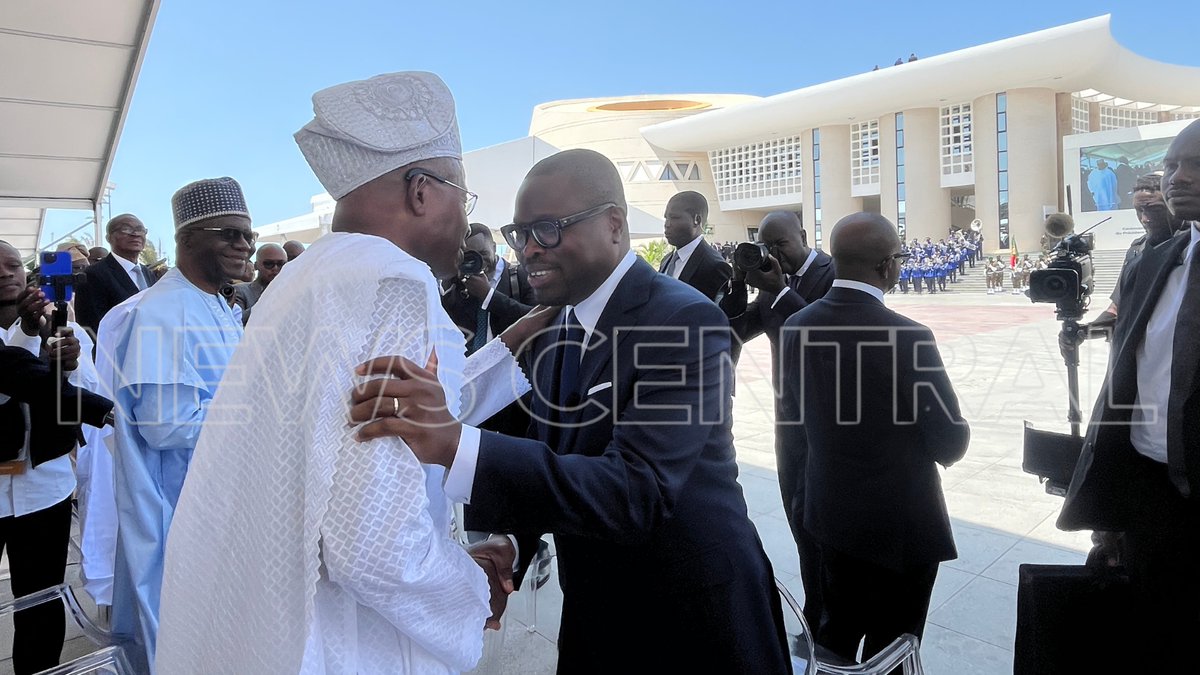 NewsCentralTV's tweet photo. [IN PICTURES]: Following the inauguration ceremony at the Presidential Palace in Cotonou, President Romuald Wadagni and First Lady Nathalie Villette exchanged greetings with Benin’s former presidents as they took their leave. https://t.co/F2qJqLIZHt