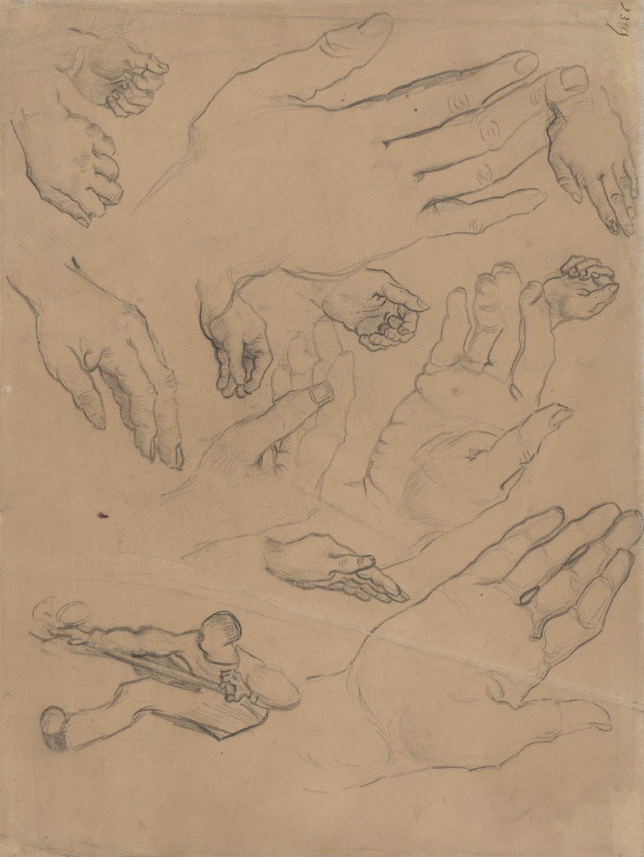 vangoghmuseum's tweet photo. Need a hand? Well, there are plenty in these drawings made by Van Gogh. Not because it was easy, but because it wasn’t.

Van Gogh practised relentlessly, repeating hands, faces and figures again and again. He believed drawing was ‘the root of everything’, using it to train his eye and sharpen his skills.
So every line here shows us practice, persistence and progress. 💪