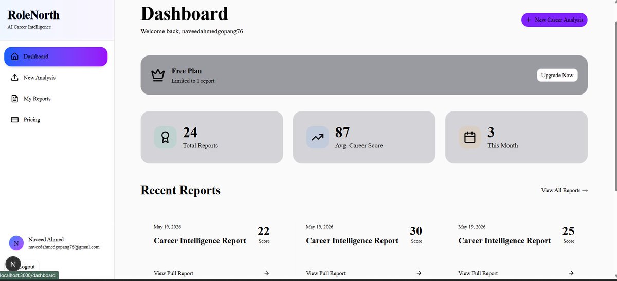 naveed_may's tweet photo. RoleNorth Milestone 7 Done ✅

Stripe integration complete:
- Pricing page with 4 tiers
- One-time + subscription support
- Checkout + webhook system
- Dashboard subscription status

Monetization foundation is now solid.

#BuildInPublic #saas #Stripe https://t.co/EW5ACjdorv
