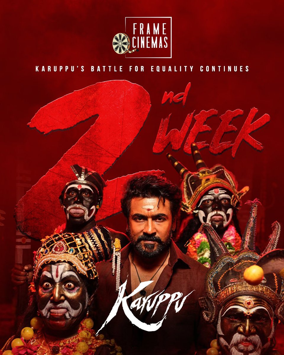 FrameCinemas's tweet photo. 2 weeks of pure mass madness 🔥  

Karuppu continues its blockbuster run with packed screens, fan celebrations, and unstoppable response at Frame Cinemas 🎬🍿 Thank you for the love!

#Karuppu #Suriya #BlockbusterHit #FrameCinemas #TamilCinema https://t.co/ujX8vVokAL