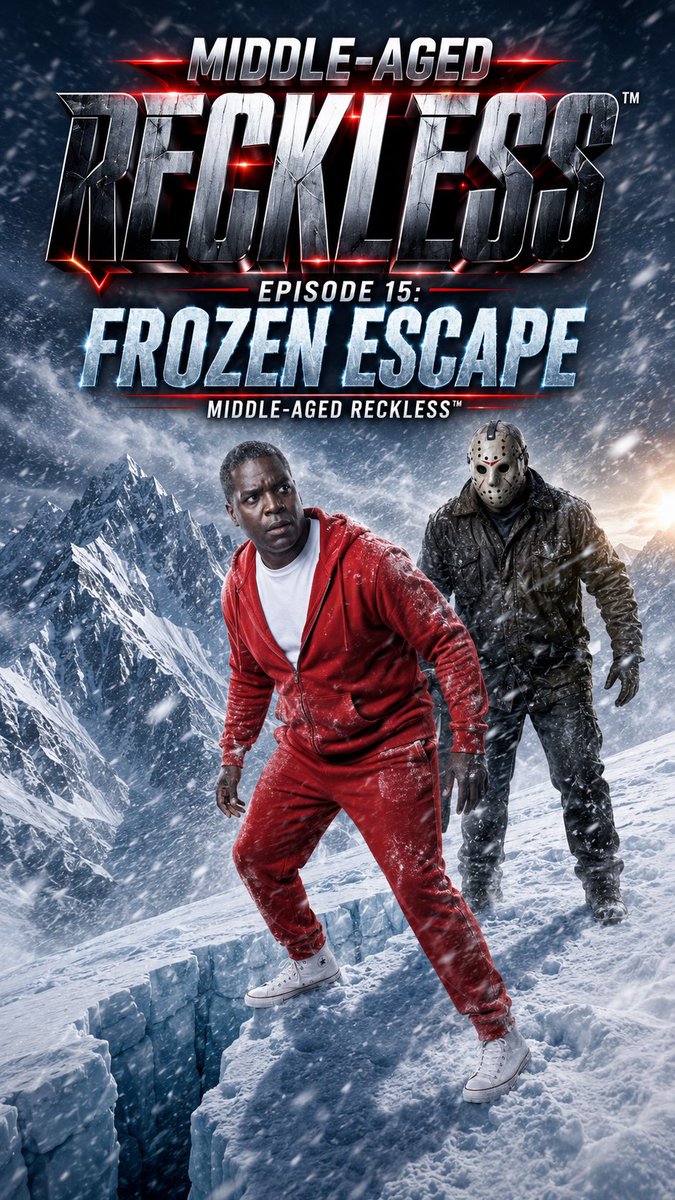 shavar's tweet photo. Middle-Aged Reckless™ Episode 15 Poster Reveal: Frozen Escape

Episode 15 is on the way… ❄️🏔️

Reggie the Reckless thought this was just another adventure. The mountain had other plans. And when a familiar masked figure gets a little too close for comfort, every step suddenly matters.

Poster reveal for: Frozen Escape 🔥

Who’s ready for Episode 15 of Middle-Aged Reckless™

Get your official signed Reggie the Reckless poster:
👇
https://t.co/gfD6xEi0LO
----
#ReggieTheReckless #MiddleAgedReckless #FridayThe13th #FrozenEscape #HorrorMovies