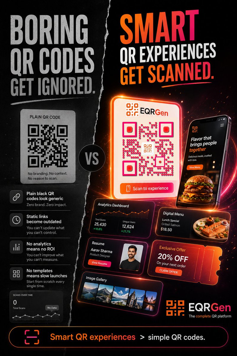 opcodera's tweet photo. one platform does it all.EQRGen  Smart QR + Analytics + vCardFree to start → https://t.co/wJl0yKS3Jb What’s your biggest QR struggle right now? 

#QRCode #DigitalMarketing #SaaS #Startup #SmallBusiness #Networking #Resume #Events #IndiaStartups #MarketingTools https://t.co/uOX53CdOdp
