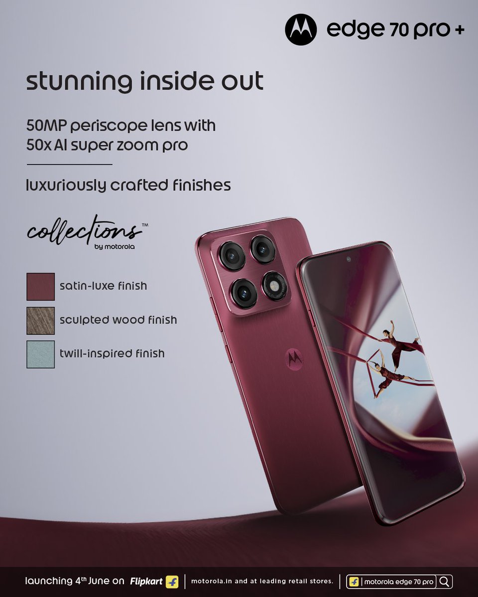 basudevtalk's tweet photo. Motorola Edge 70 Pro+ is set to launch 🚀 on 4th June in India 🇮🇳m
📱6.8" 1.5K 144Hz Quad-Curved OLED Display
📸50MP Sony LYTIA 710 Main+50MP (3.5x) Periscope Telephoto+50MP UW
🤳50MP Front
🔋6500mAh🔌90W Wired
⚡Wireless Charging

#Motorola #MotorolaEdge70ProPlus #trendingnews https://t.co/WMLPY9PNwm