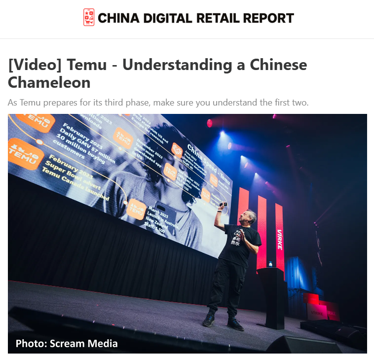 EdSander's tweet photo. Coming up this week: Temu - Understanding a Chinese Chameleon

Last year, in September, I delivered a keynote at Hovedorganisasjonen Virke Arena in Lillestrøm, Oslo. In 25 minutes, I explained the core business model behind Temu and why a cancellation of the tax exemption in Europe is unlikely to stop the platform.

Next month, I will be sharing the latest insights about what I consider Temu's 'third phase' at various conferences in Germany and the Netherlands. 

Meanwhile, in this week's China Digital Retail Report, I'm sharing a recording of last year’s presentation for Virke so you can learn more about Temu’s first two phases. I have noticed that, as the third phase has arrived, many people still don't fully understand the first two.

If you don't want to miss this video, please subscribe to China Digital Retail Report: https://t.co/ubNVAtaNXe