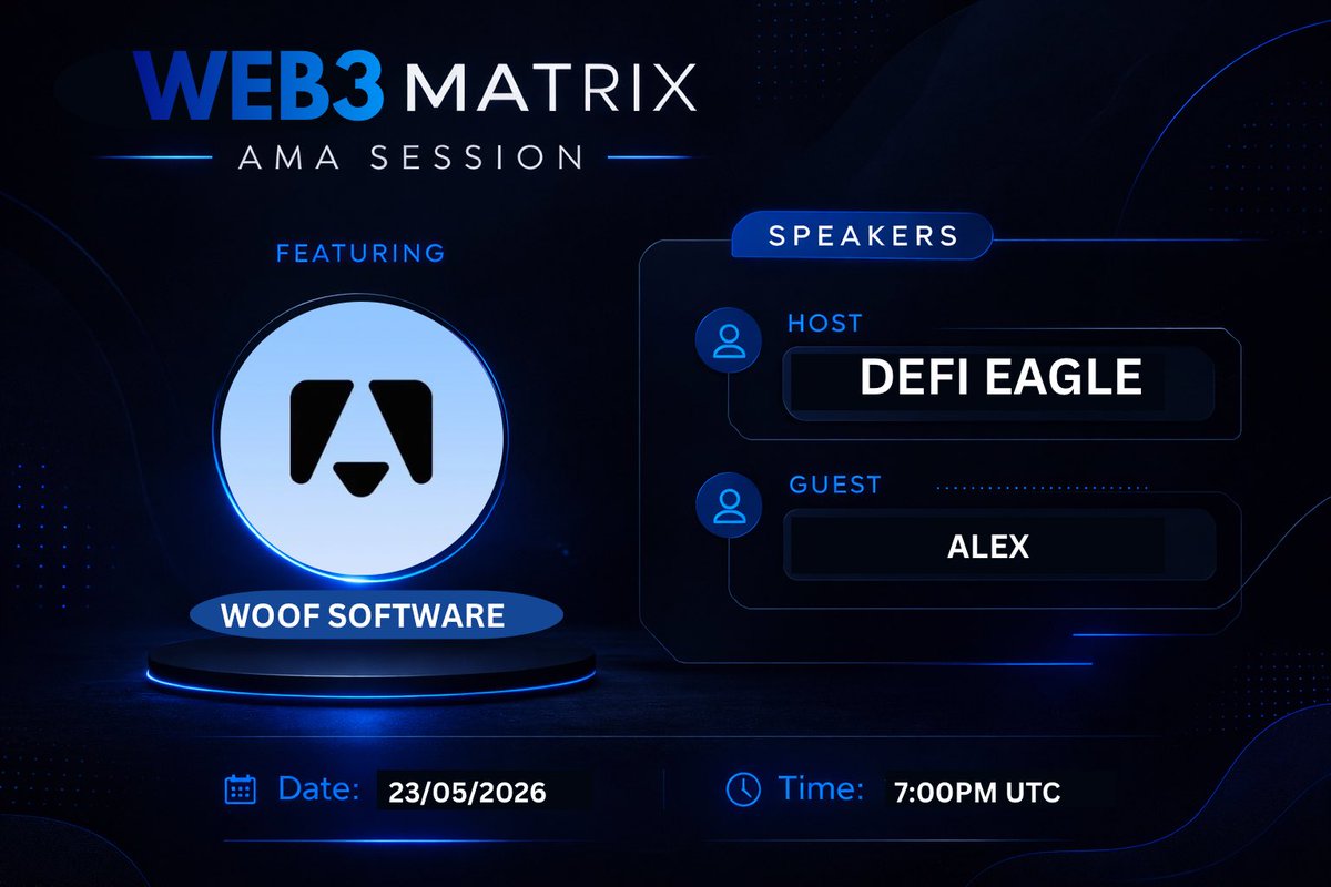 WEB3_MATRIX's tweet photo. AMA ANNOUNCEMENT 📣

 WEB3 MATRIX PRESENT AMA SESSION WITH WOOF SOFTWARE

VENUE: https://t.co/b8bC2XfP8z

📅 Date: 23rd of MAY
⏳Time: 7:00 PM UTC
🎤Guest: ALEX
🎙Host: DEFI EAGLE

🏆Rewards: $USDC https://t.co/19qu4wFYMY