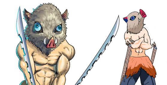 Haigaqi's tweet photo. サラリーマン（41）VS小学生（11）で嘴平伊之助を描いてみた🐗 あの猪の頭、二人でそれぞれ挑戦。
▶️ https://t.co/YgAzxXts3c
#drawing #illustration #digitalart https://t.co/f8XmK25Kvv