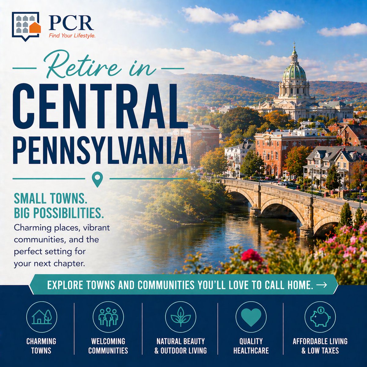 PCRlifestyle's tweet photo. Looking for a smarter place to retire? Central PA offers charm, value, and tax-friendly living—all in one place. Explore top towns &amp; communities 👇
https://t.co/croV2vO1aB

#RetirementLiving #CentralPA #BestPlacesToLive https://t.co/GwxpK9ZERu