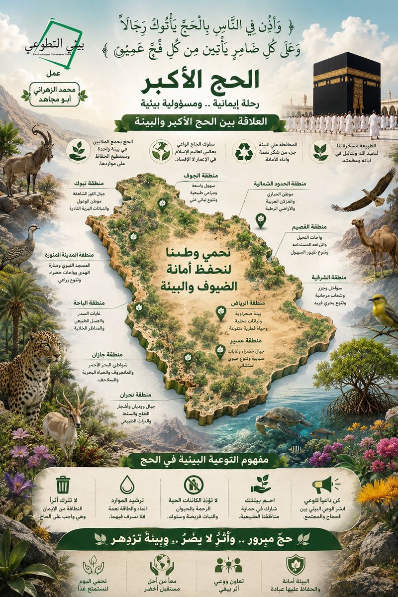 BeaeeMDteam's tweet photo. بيئي 🍃| #توعية_بيئية | #موسم_الحج | الحج الأكبر، رحلة إيمانية ومسؤولية بيئية | #فريق_بيئي_التطوعي أ. محمد الزهراني🍃 https://t.co/FYpRoAIWfF