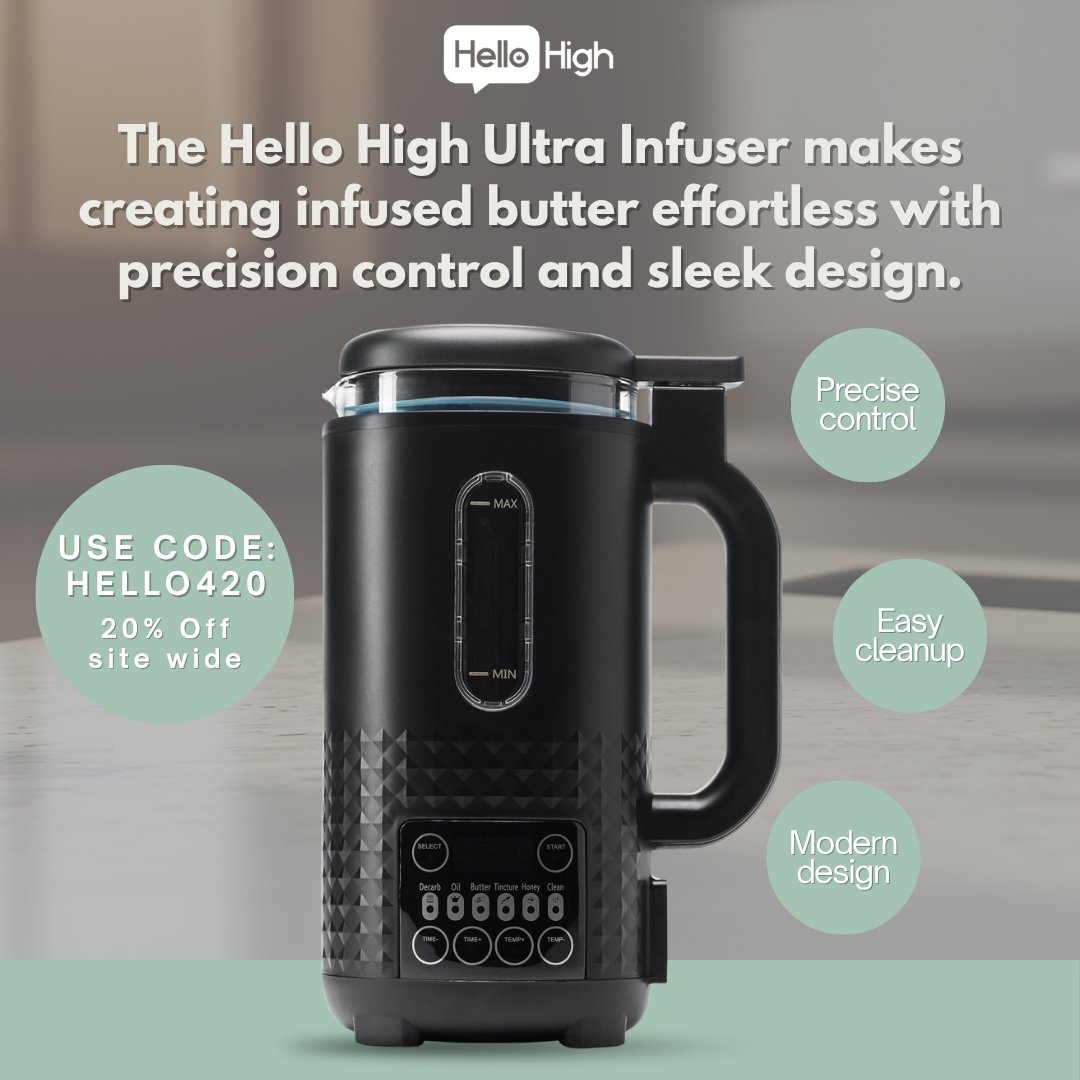 HelloHigh_'s tweet photo. 🌱 Your Infusion just got 20% off

🎉The Hello High Infuser is on sale, and you can save even more!

Use code HELLO420 to save 20% sitewide
🛍️ Shop now and stock up while the good vibes last.
👉🏼 https://t.co/r3bYFQOKP5

#HelloHIgh #Infuser #CannabisWellness #HerbalInfusion https://t.co/5GQfW42EpN