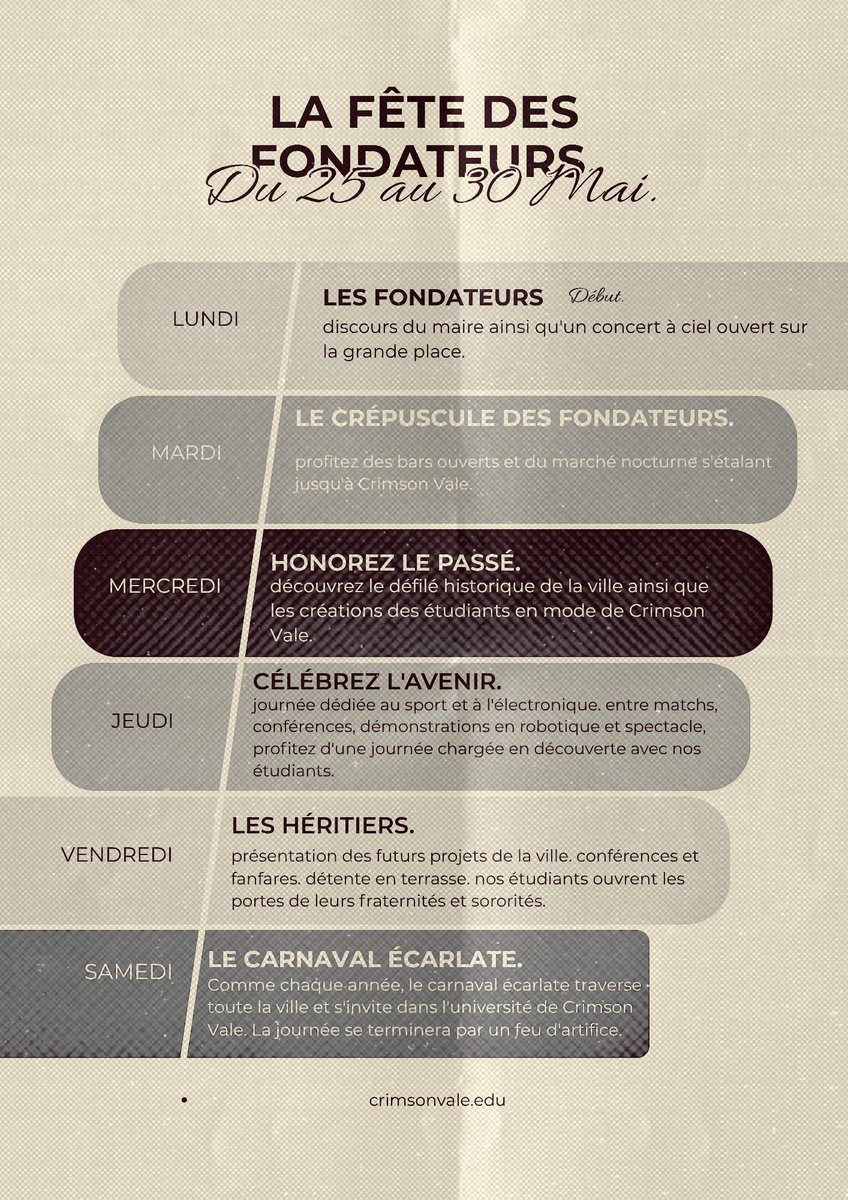 CRIMXGOGO's tweet photo. ㅤ

            𝐋𝐀 𝐅𝐄̂𝐓𝐄 𝐃𝐄𝐒 𝐅𝐎𝐍𝐃𝐀𝐓𝐄𝐔𝐑𝐒.

            sur des flyers, un programme
            édité par l'université à destination
            des étudiants et du personnel.

        ﹙l'évent en groupe se tiendra
            entre vendredi et samedi.﹚

ᅠ https://t.co/90olWDZqxP