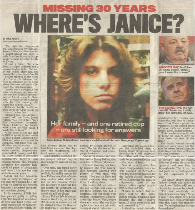 Catch_LISK's tweet photo. It’s #MissingPosterMonday and we need help sharing info on #MissingTeen #JaniceFullam
Janice Fullam was only 17 when she was last seen on 10/31/1981. She was headed to meet up with her brother at a local bar, approximately 1 mile away from her home. From the bar, Janice and her brother were planning on going to a nightclub in NYC.

Janice is NOT a runaway. She got along well with her father, a New York City fire department lieutenant, and her mother, a station clerk at University Hospital at Stony Brook. And only hours before she would leave her home, she learned that she had been hired as a waitress at a local restaurant.

Any information is helpful. Please call Suffolk County Police Department @ (631) 852-6110 or email https://t.co/Z30mU6J5sL