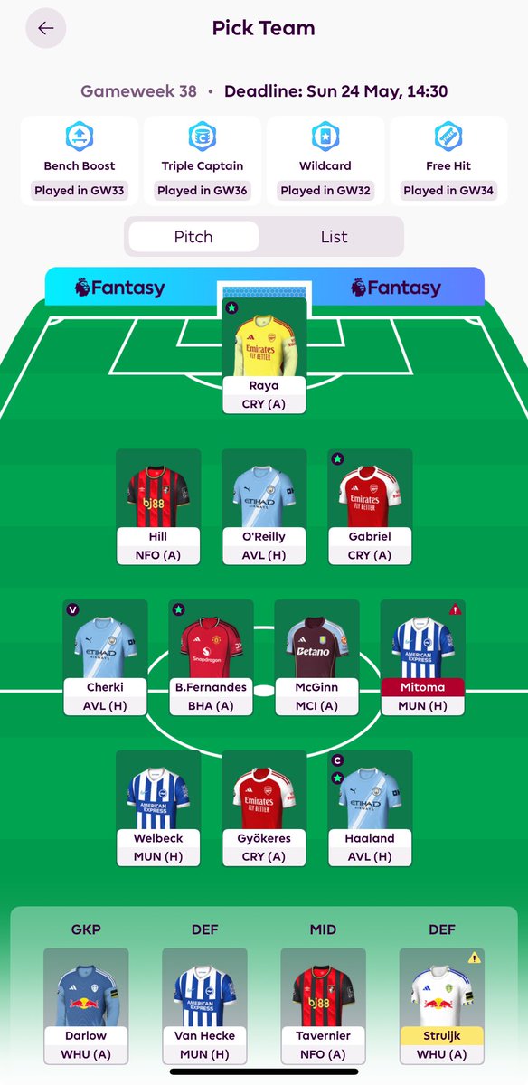 chriswestff's tweet photo. @_TalkFPL @thefplbois Not sure what to do here, got 3 FT and thinking of moving out Mitoma and McGinn to Gibbs White and Szoboslai but could also do Cherki to Doku based on team news then thinking either Welbeck or Gyokeres to Bowen? https://t.co/j0uR2mR5SR