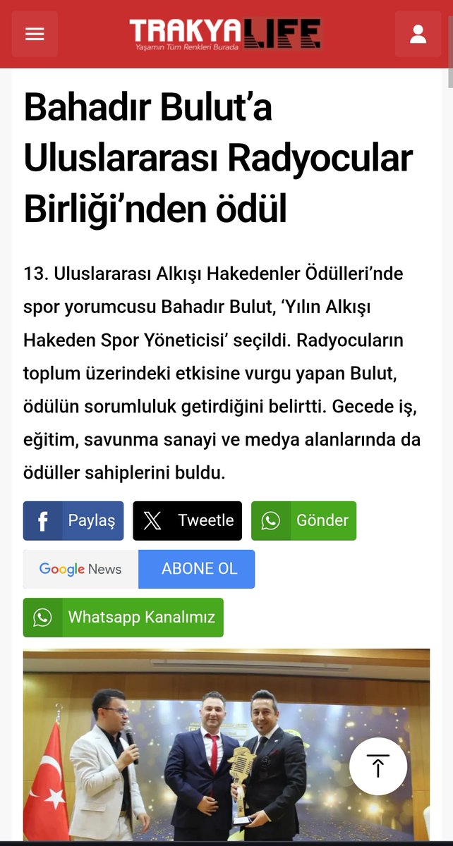 BHDRBULUT's tweet photo. Bahadır Bulut’a Uluslararası Radyocular Birliği’nden ödül https://t.co/FNCJfqu96Y https://t.co/Dtbk3kpfxS