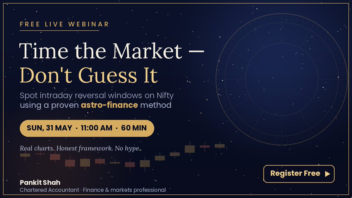 TrendMatrixPro's tweet photo. @theBuoyantMan Free webinar this Sunday 🪐

You can call the market's direction right and still lose — because timing beats you.
I'll show how to time intraday reversals on the Nifty.

📅 Sun 31 May, 11 AM IST · Zoom · Free · By CA Pankit Shah

Register 👇
https://t.co/Ocbz2folfX https://t.co/HrvhjvXVTg