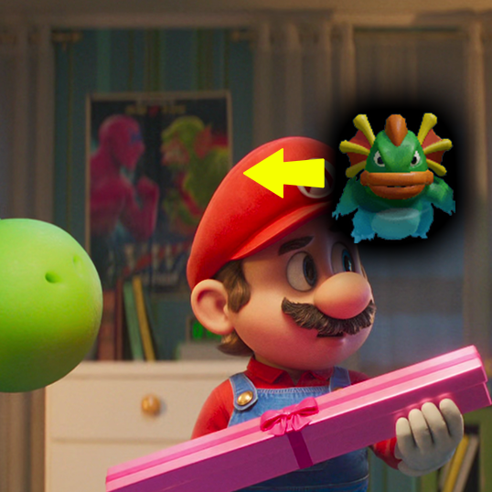Kobob_KC's tweet photo. Some easter eggs I noticed in the Super Mario Galaxy Movie that aren't on the Super Mario Wiki's list:

0:16:49 - Zora from Zelda series (also in the first movie)
0:32:05 - Zelda NES boxart
0:32:49 - Mario Kart 8 trophies https://t.co/Awnwm38yBR
