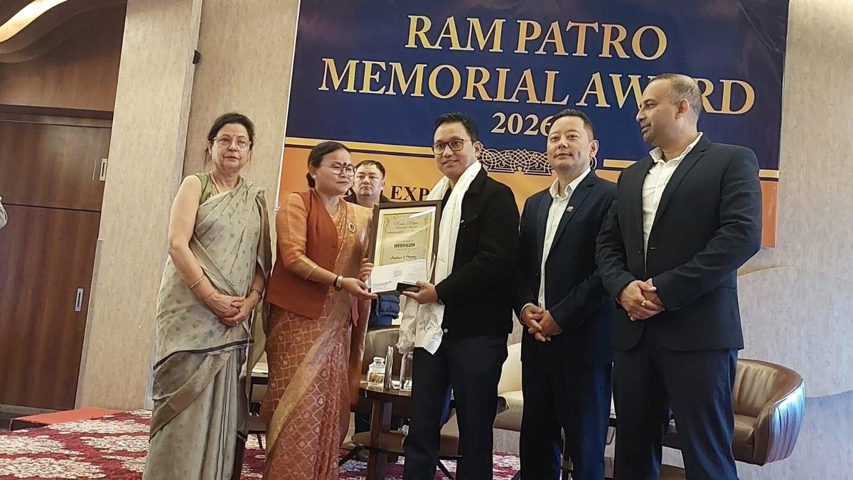 SikkimExpress's tweet photo. Ram Patro Memorial Award 2026  |  Senior journalist Amber Gurung is honoured with the ‘Excellence in journalism’ award. The award was handed over by Deputy Speaker Raj Kumari Thapa.
. #sikkimexpress https://t.co/X4iudeIq06