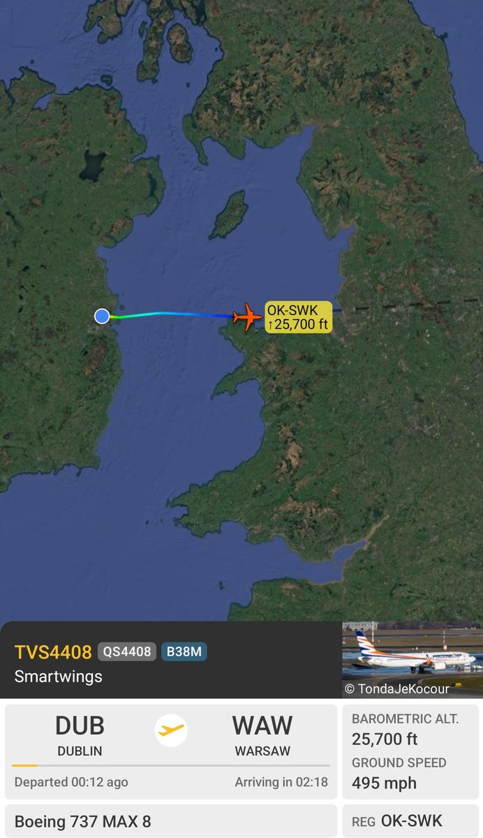 Michaelkelly707's tweet photo. Noted departing Dublin a short time ago, was this #TravelService Boeing 737max to Warsaw operatng a deportation flight on behalf of the Irish Government
#GNIB #Immigration #Ireland https://t.co/jdOT1AAXd4