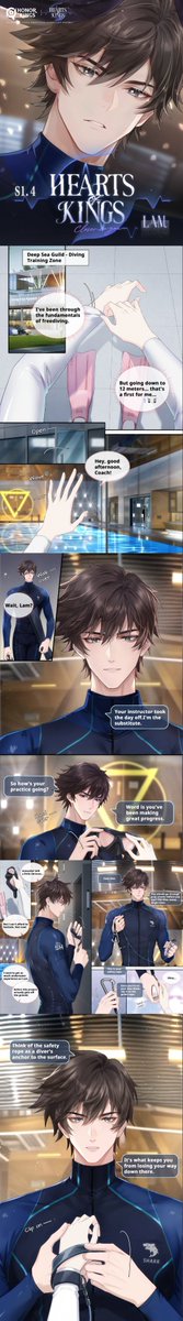 Heartsofkings_'s tweet photo. Heart-Flutter Moment | Lam S1.4: An Anchor Back to Land
One day when Coach Lam fills in as dive instructor to lead the class,
you sink into waters you've never known alongside him,
searching for a little "treasure" that's yours and yours alone.
But the world beneath the surface isn't always calm.
May the rope that ties him back to land
show him the way home beneath all that water.

"Don't get hurt ever again. I want you to return to dry land safely, every single time."

#HeartsofKings #HonorofKings #Lam